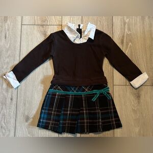 BLUEBERI Boulevard Girl’s Long Sleeved DRESS~Size 2T/3T-Brown and Teal- w/Collar